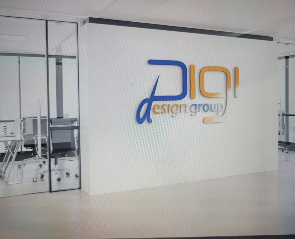 Digi design group logo on office wall