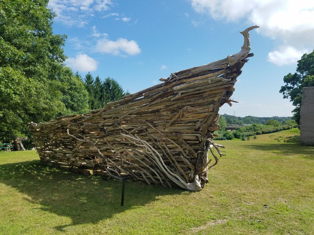 Adrift, a boat made of driftwood inspired by Judy Cotton, assembled by Paul Mineau
