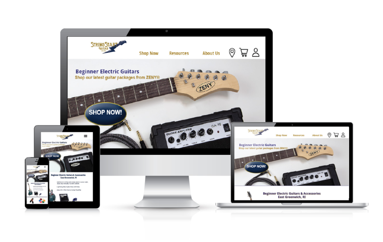 StringStart, A Fictional Electric Guitar Brand Multiplatform Mockup View