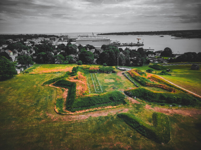 View from Fort Griswold Tower. Overlooking Electric Boat, the Thames River, and New London