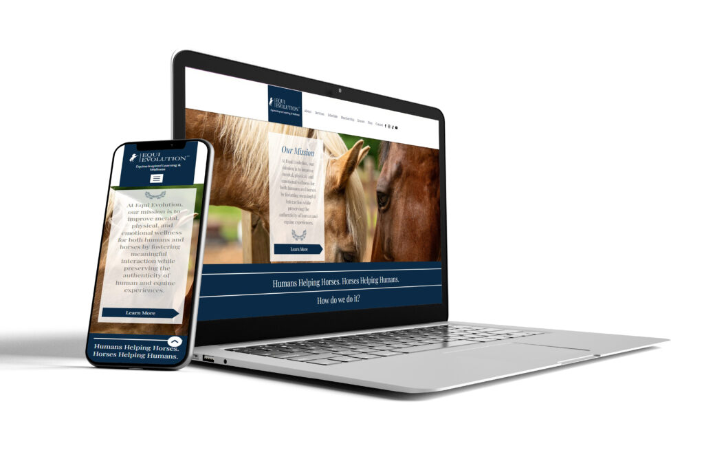 Equi Evolution - Wellness with Horses Website Mock up on Desktop and Mobile