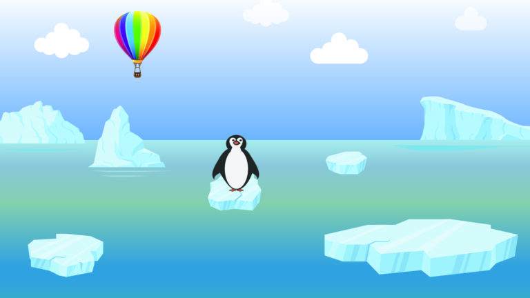 Penguins dreams iceberg scene mockup for storyboard of 15 second animation