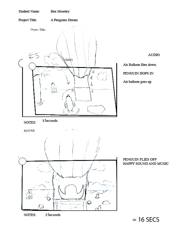 Page 3 of "A Penguin's Dream" Storyboard